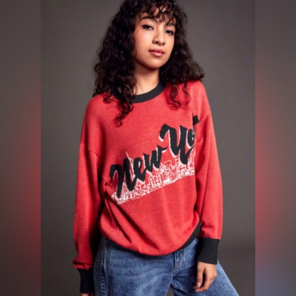 Rvca X Stella Maxwell red New York NYC Skyline Graphic Sweater size small new